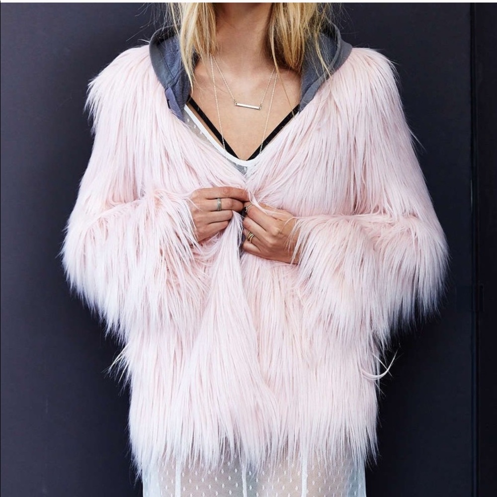 Urban Outfitters pink faux fur coat